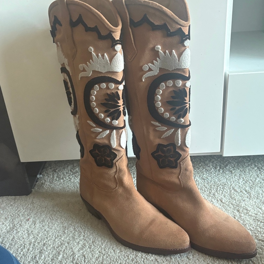 Free People Embroidered Knee-High Boots